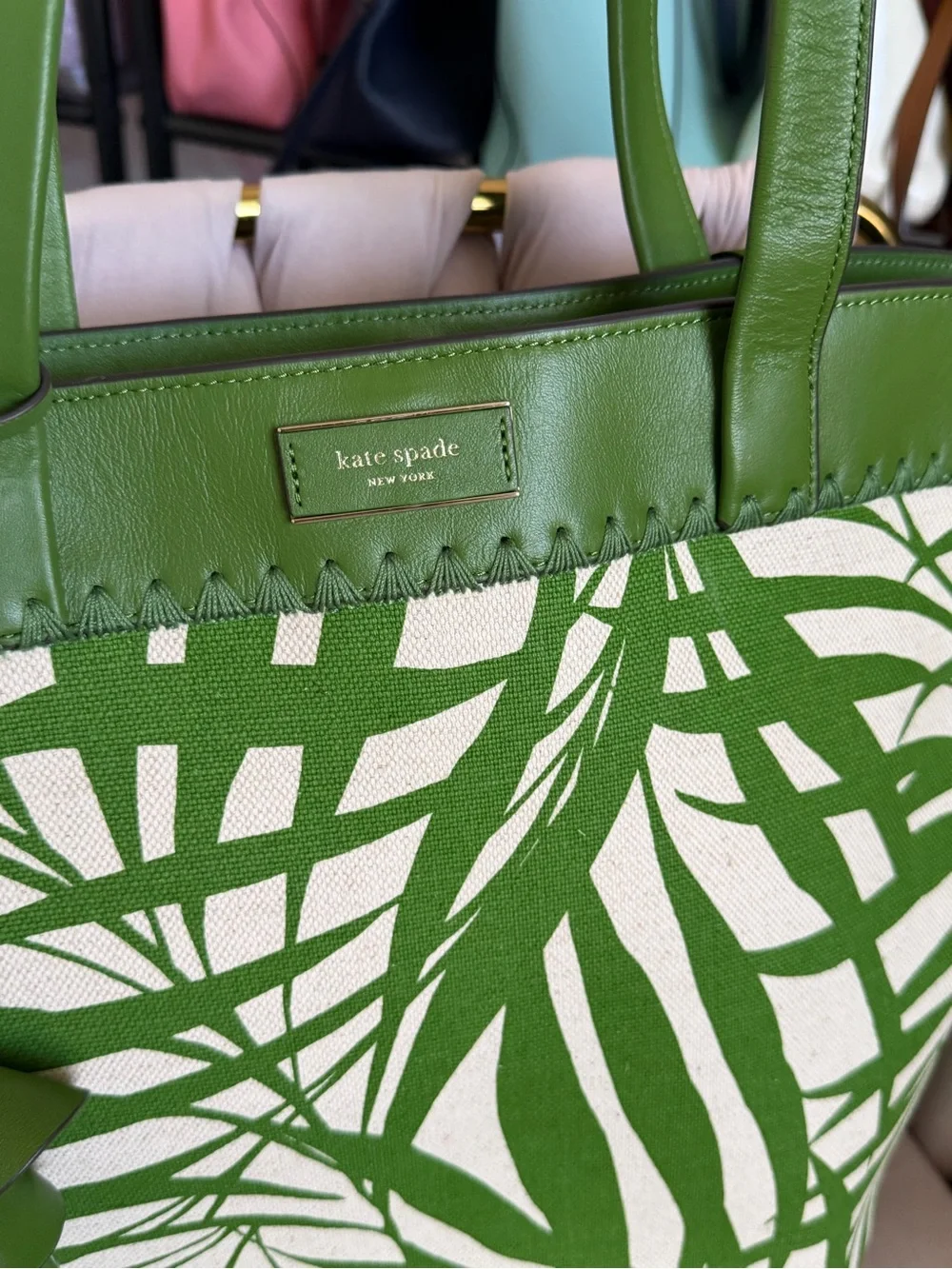 kate spade ♠️ The Pier Palm Fronds Canvas Large Tote 🌴
